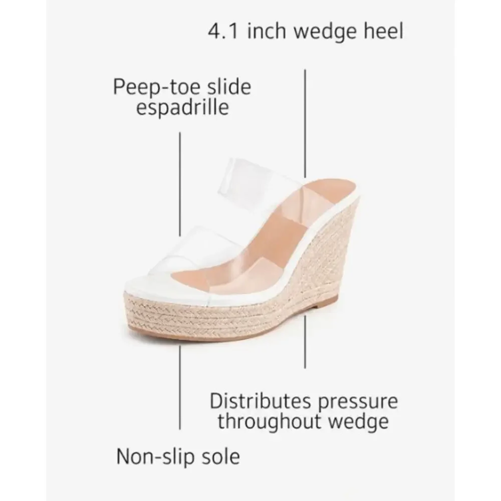 Fl. NWB WIRALOMI CLEAR WEDGE HEEL ESPADRILLE SANDALS ♡SIZE 9.5♡